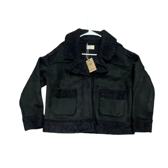 Marine Layer Womens Black Vegan Sherpa Jacket Snap Button Front Collared Size S